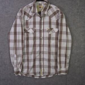 Larry Mahan Shirt Mens Large Brown Plaid Western Pearl Snap Cowboy Rodeo Cotton